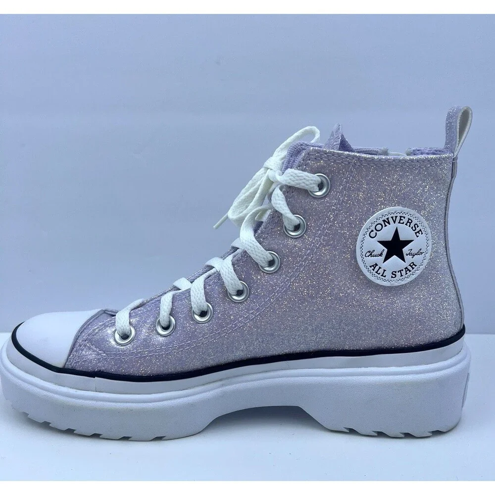 Converse Chuck Taylor Girls Lugged Glitter Platform Shoes Vapor Violet Size 5.5